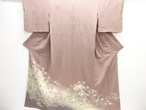 手描き友禅　草花に郡鶴模様一つ紋色留袖（比翼付き）